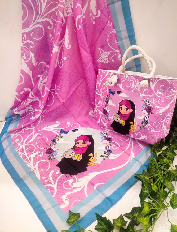 ست های روسری و کیف دخترانه جنس روسری نخ قواره 95 کیف مخمل بزرگ 25در31قیمت 225تومان