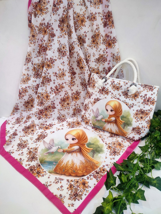 ست های روسری و کیف دخترانه جنس روسری نخ قواره 95 کیف مخمل بزرگ 25در33قیمت 225تومان