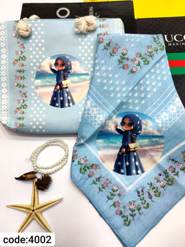 ست های روسری و کیف دخترانه جنس روسری نخ قواره 90 کیف مخمل بزرگ 23در29قیمت 185تومان