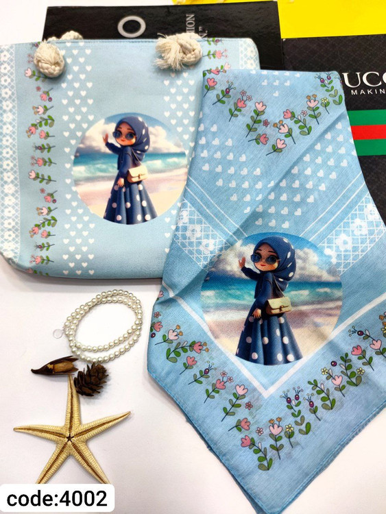 ست های روسری و کیف دخترانه جنس روسری نخ قواره 90 کیف مخمل بزرگ 23در29قیمت 185تومان