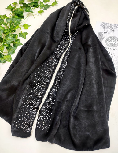 شال مشکی پتینه نگین و مروارید قیمت ۲۵۹