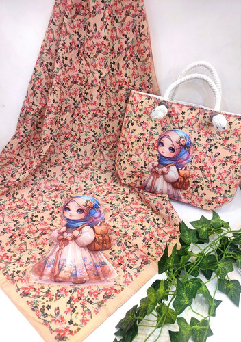 ست روسری و کیف دخترانه روسری نخی قواره ۹۵ درجه یک کیف مخمل ابعاد ۲۷در۳۰ قیمت ۲۲۵ تومان عمده موجودن