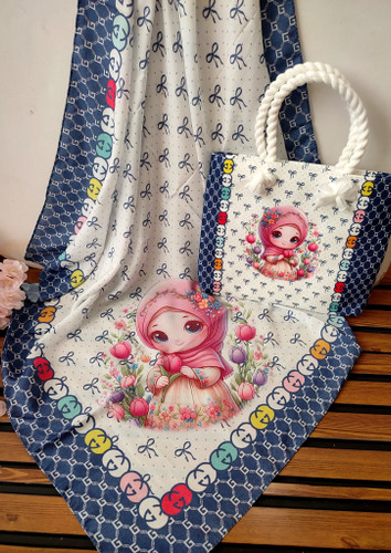 ست روسری و کیف درجه یک روسری نخ قواره 90 کیف مخمل بند کنفی قیمت 239تومان عمده انتخابی 195ت