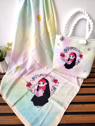 ست روسری و کیف روسری نخی درجه یک قواره 95 یک طرف کار طرح داره میشه بدون طرح هم استفاده کنید