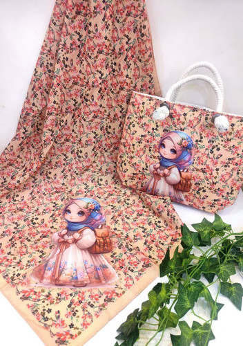 ست روسری و کیف روسری نخی درجه یک قواره 95 یک طرف کار طرح داره میشه بدون طرح هم استفاده کنید