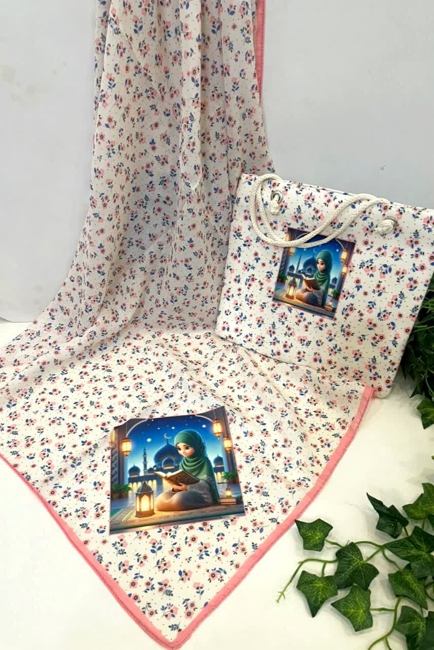 ست روسری و کیف دخترانه روسری نخی کیفیت عالی قواره 95 کیف مخمل قیمت 379 ت