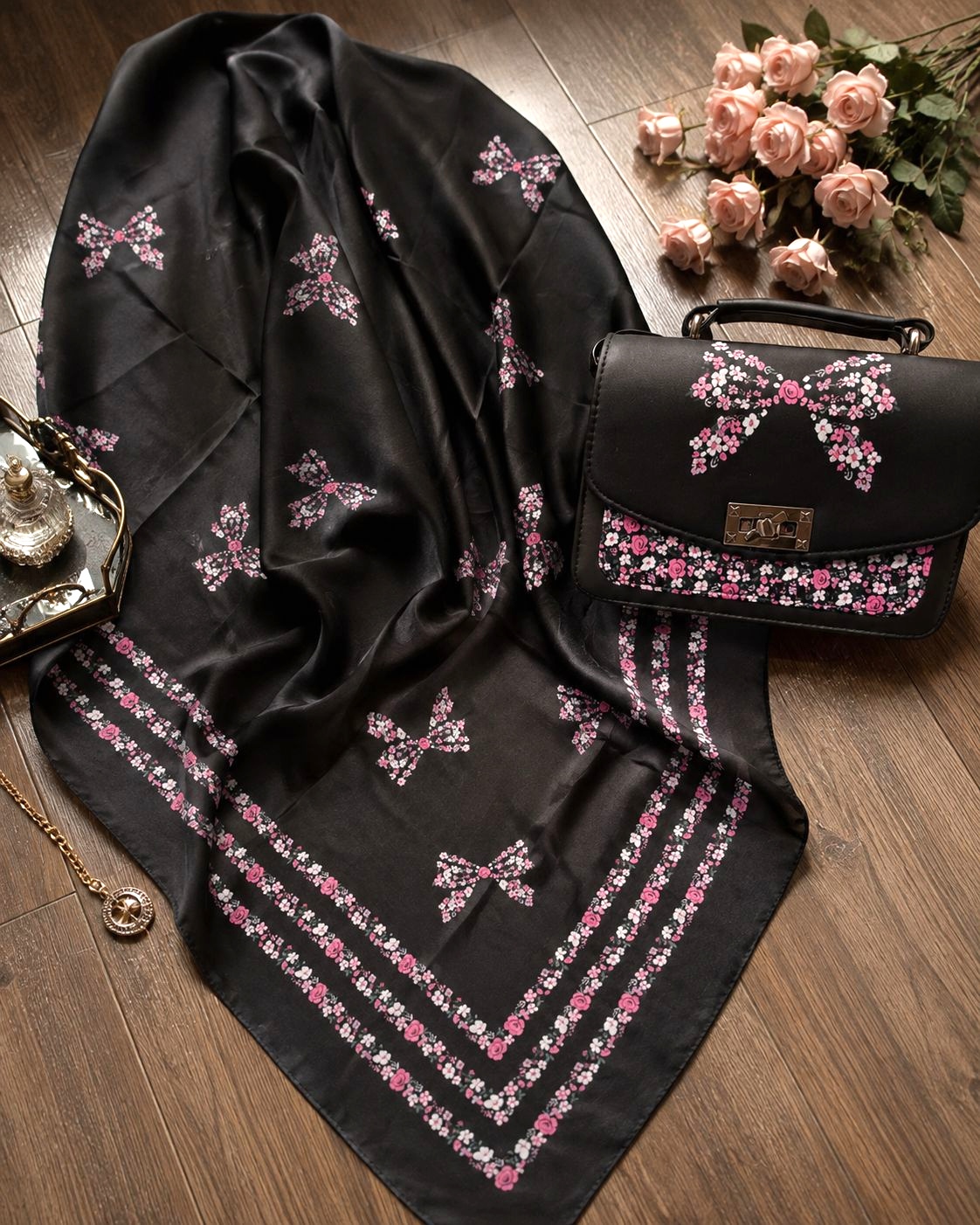 ست روسری و کیف زنانه درجه یک روسری نخ قواره 140 قیمت باهم 1170 تومان ست روسری و کیف