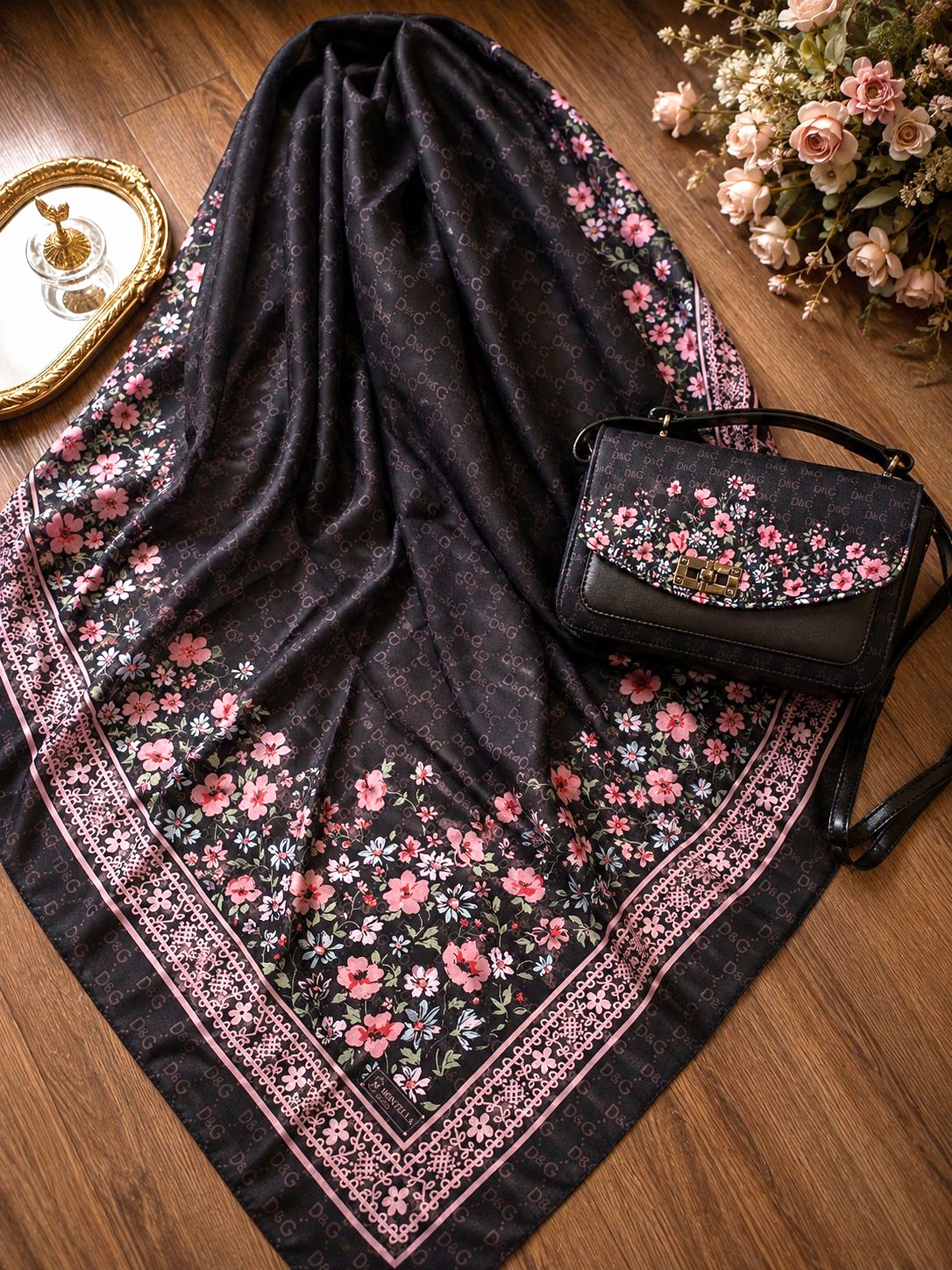 ست روسری و کیف زنانه درجه یک روسری نخ قواره 140 قیمت باهم 1170 تومان ست روسری و کیف